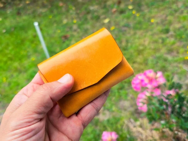 Honey coloured wallet in hand